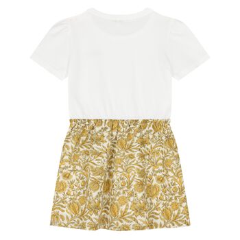 Younger Girls White & Gold Floral Dress