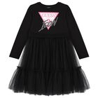 Girls Black Logo Tulle Dress, 2, hi-res