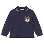 Younger Boys Navy Blue Fox Polo Shirt, 2, hi-res