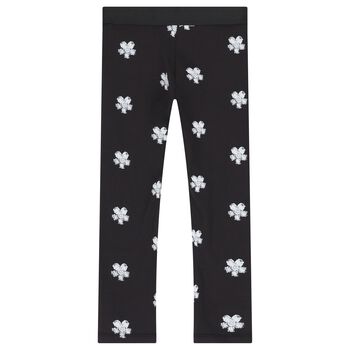 Girls Black Flower Leggings