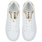 Girls White & Gold Logo Trainers, 1, hi-res