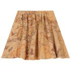 Girls White & Beige Geo Map Skirt Set, 1, hi-res