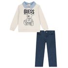 Boys Ivory & Blue Teddy Bear Logo Trousers Set, 1, hi-res