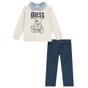 Boys Ivory & Blue Teddy Bear Logo Trousers Set
