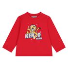 Younger Boys Red Tiger Logo Long Sleeve Top, 1, hi-res