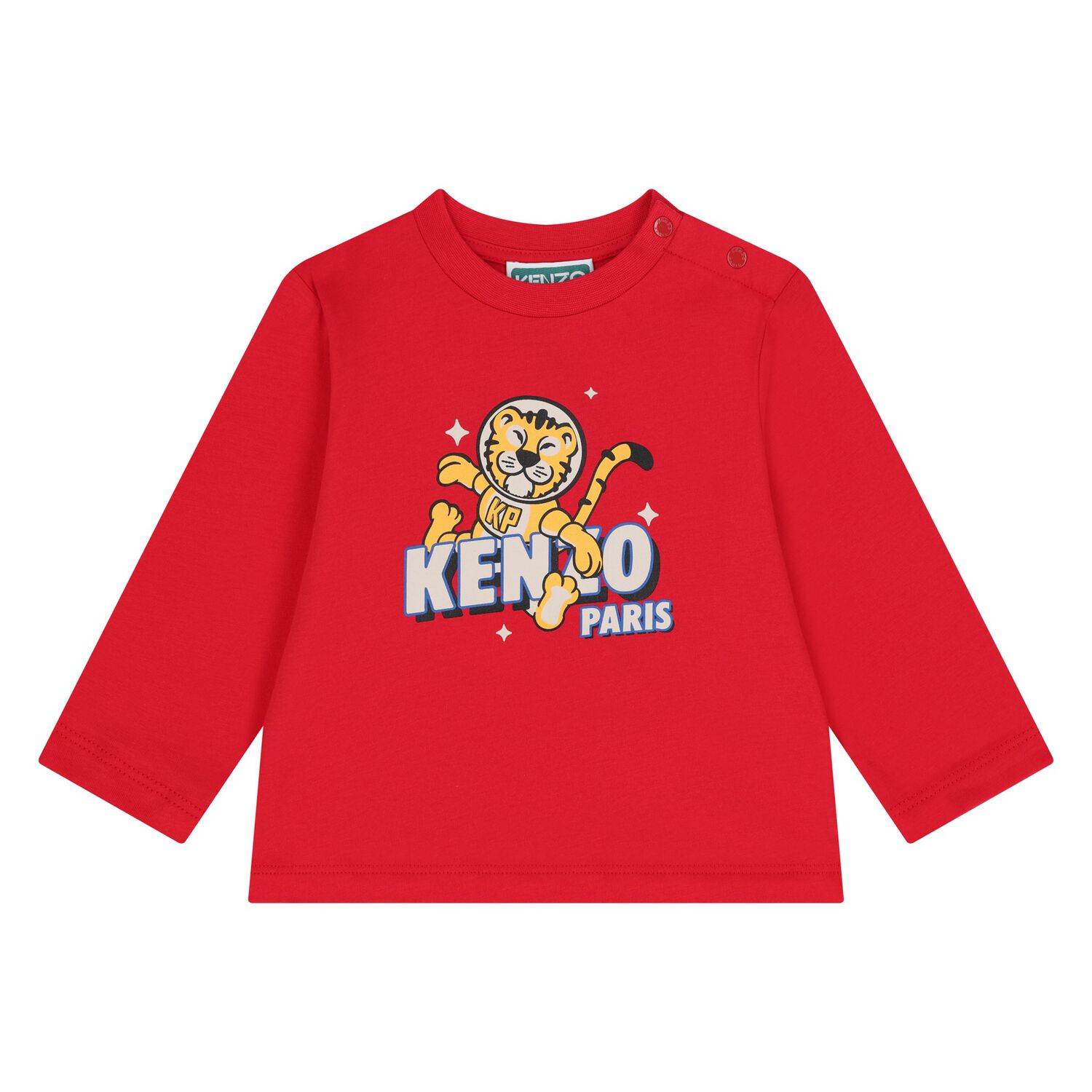 Younger Boys Red Tiger Logo Long Sleeve Top, 1, hi-res