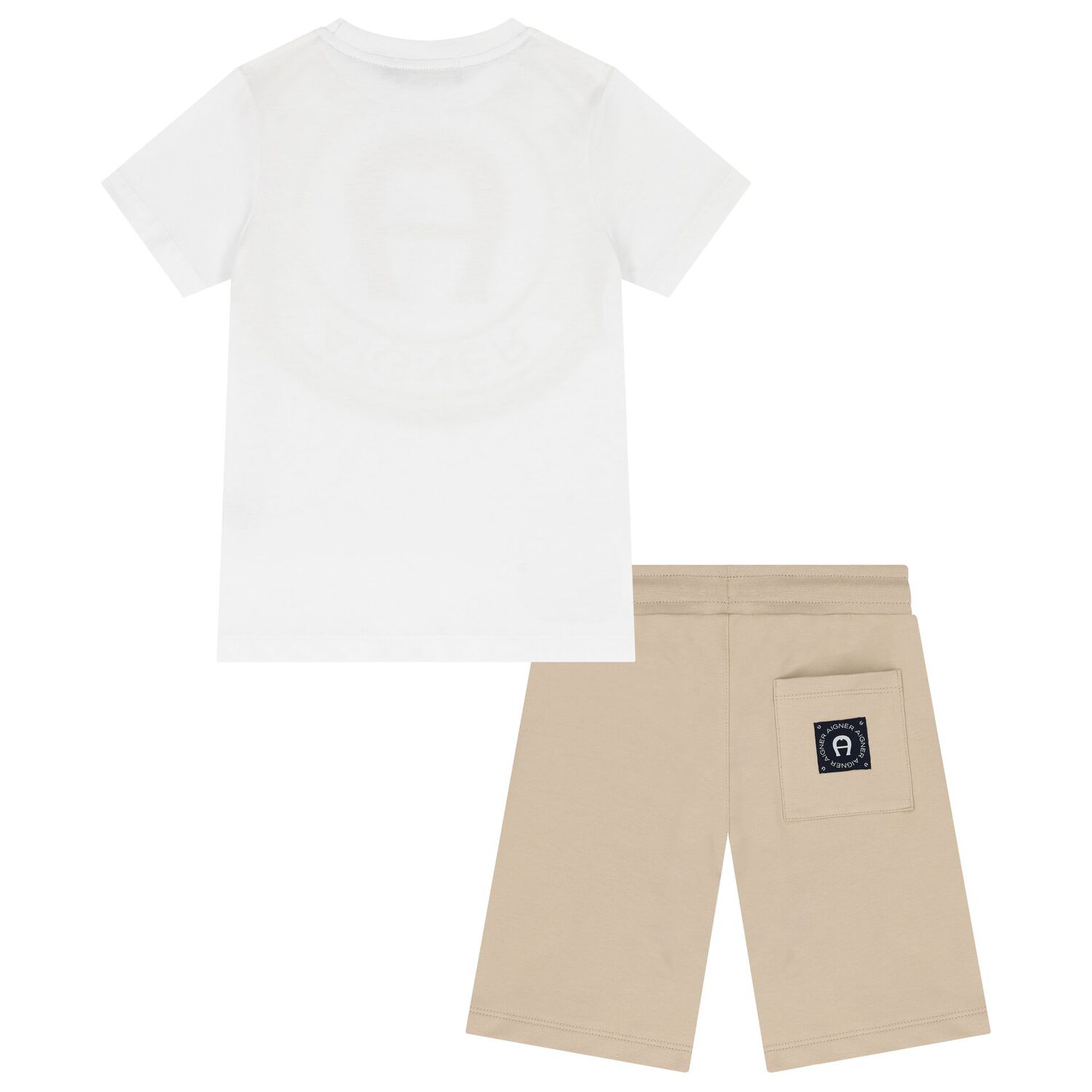 Boys White & Beige Logo Shorts Set, 1, hi-res image number null