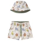 Younger Boys Ivory Swim Shorts & Hat Set, 2, hi-res
