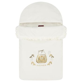 Baby Girls Ivory & Gold Bag Logo Nest