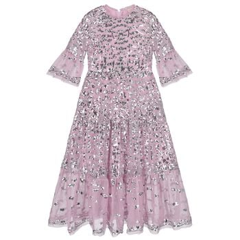 Girls Pink & Silver Sequin Maxi Dress