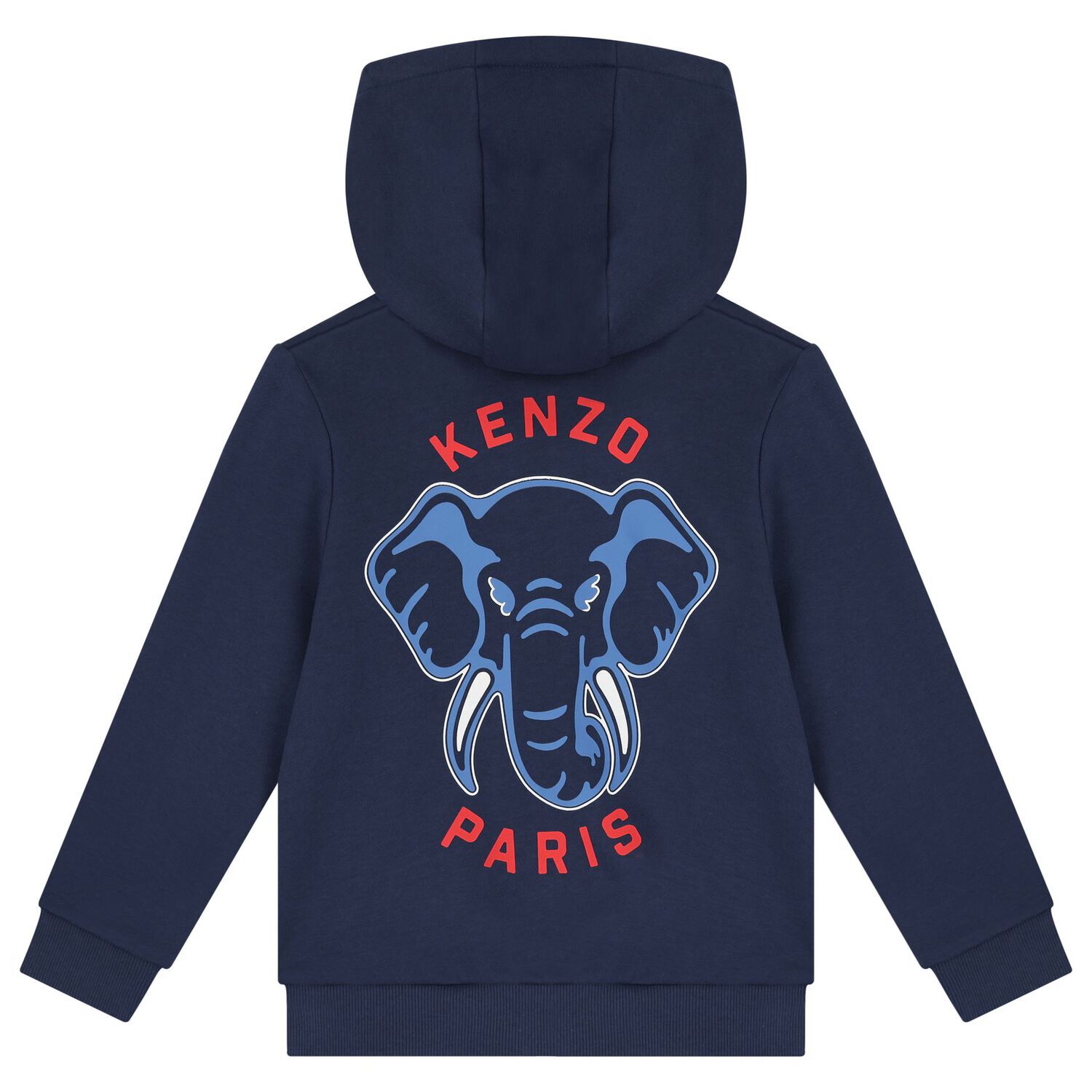 Boys Navy Blue Elephant Logo Hooded Zip Up Top, 1, hi-res