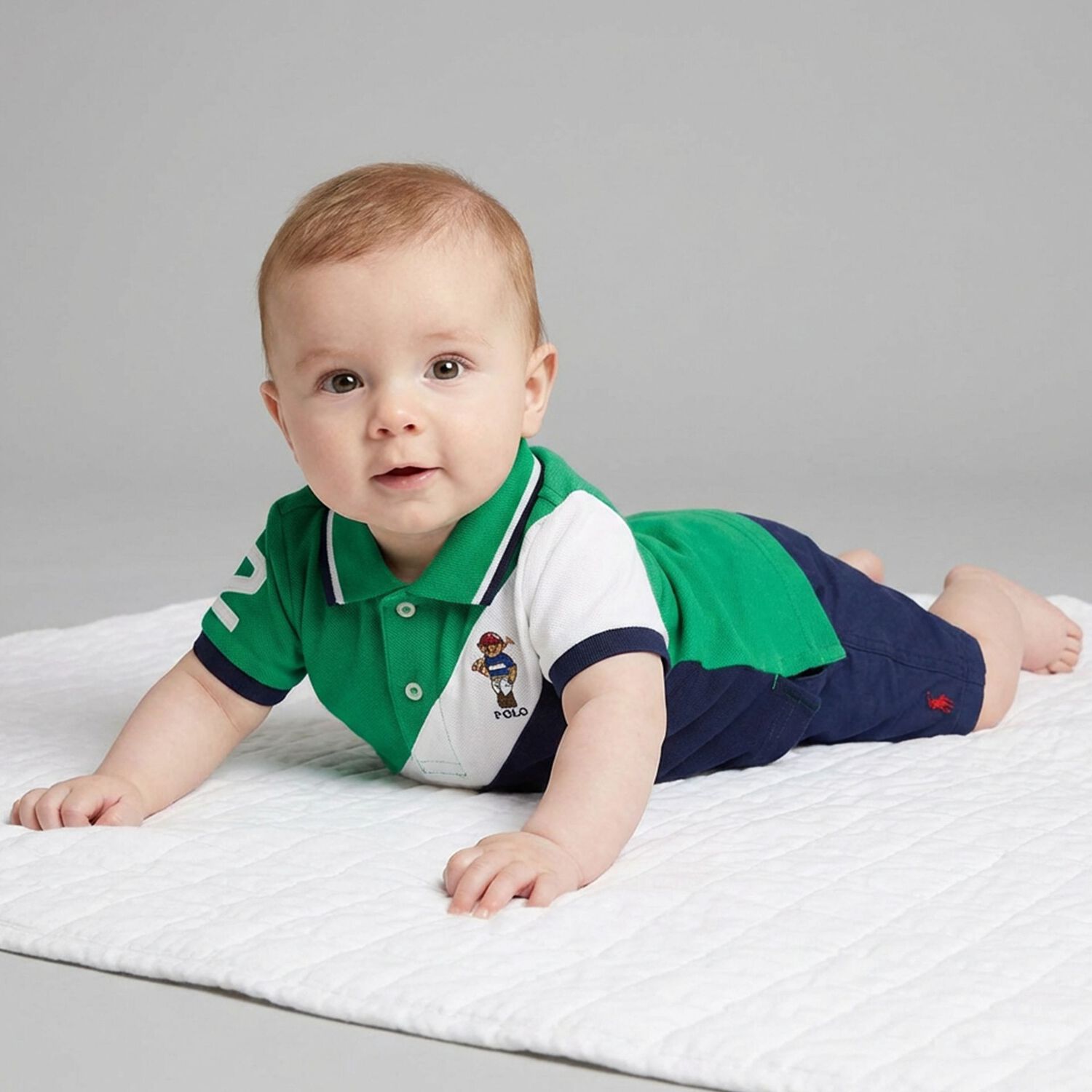Baby Boys Green, White & Navy Blue Polo Shirt, 1, hi-res