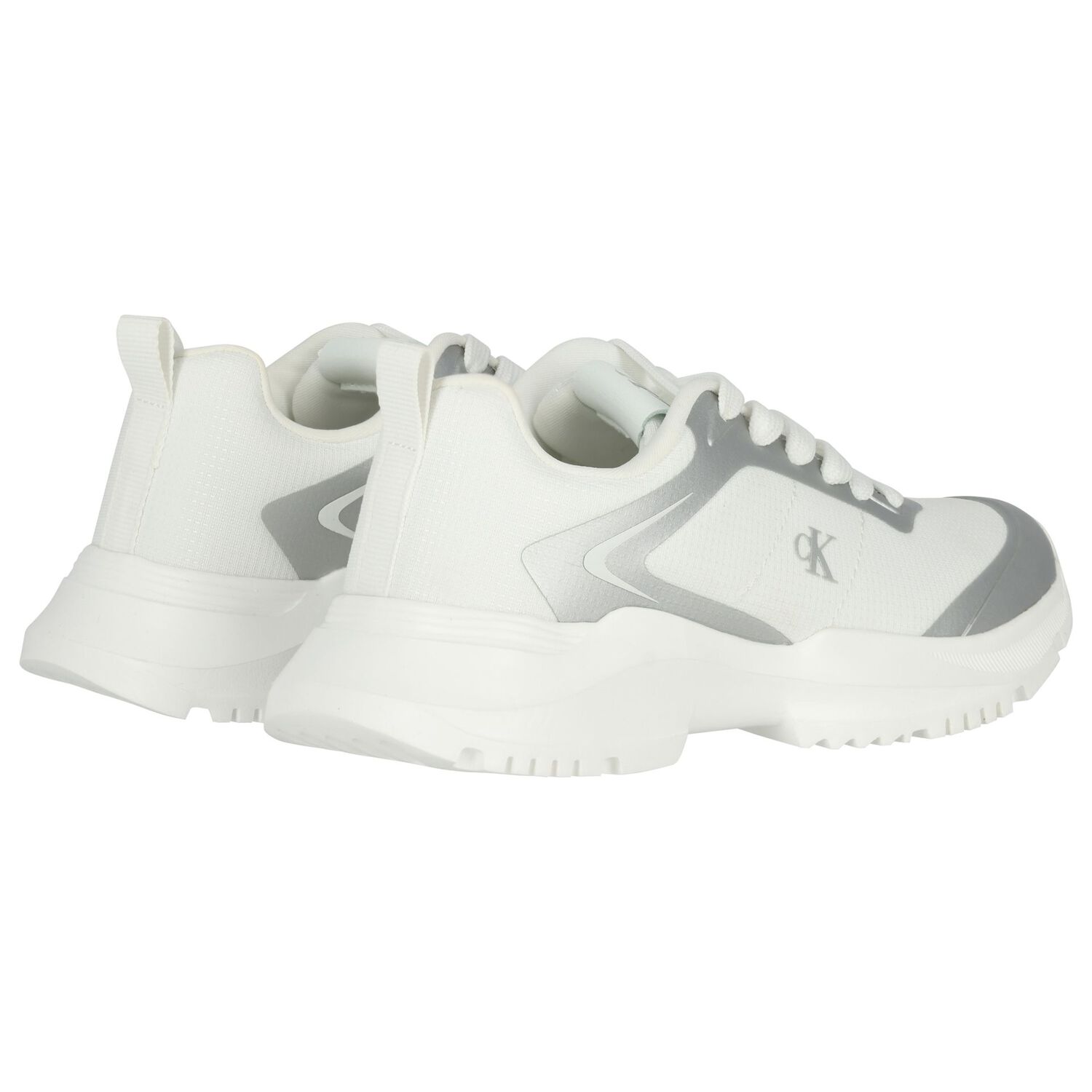 White & Silver Logo Trainers, 1, hi-res