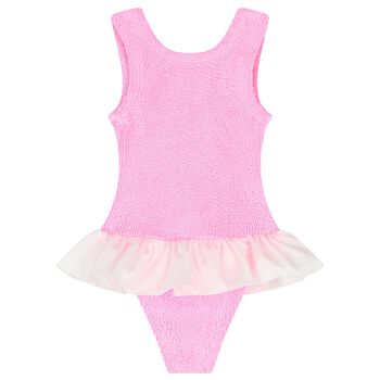 Girls Pink & White Ruffle Crinkle Swimsuit