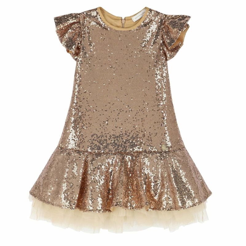 Girls Gold Sequin & Tulle Dress, 1, hi-res image number null