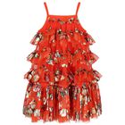 Girls Red Ruffled Tulle Dress, 2, hi-res