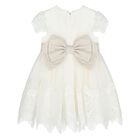 Younger Girls White Bow Dress, 1, hi-res