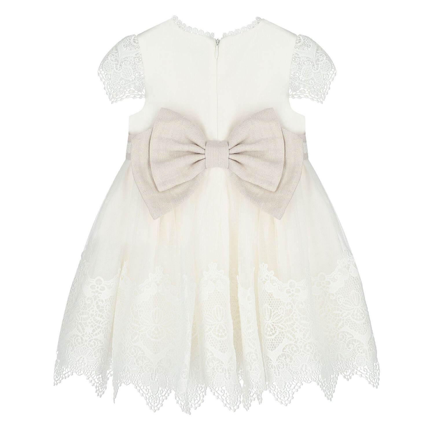 Younger Girls White Bow Dress, 1, hi-res