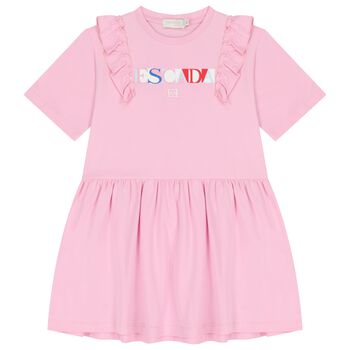Girls Pink Logo Ruffled Dress