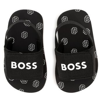 Boys Black Logo Sandals