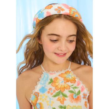 Girls White Floral Embroidered Headband 