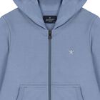 Boys Blue Logo Hooded Zip Up Top, 1, hi-res