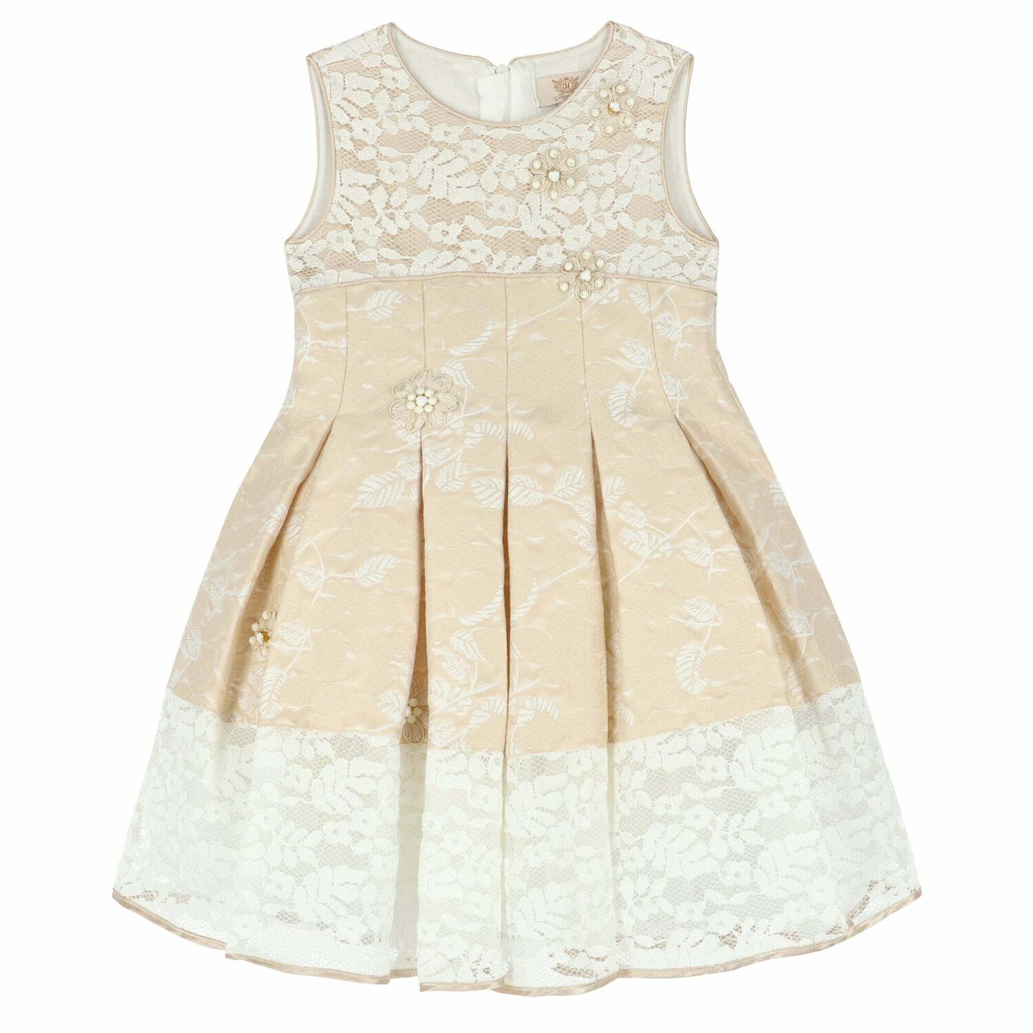 Girls Beige Embellished Dress, 1, hi-res