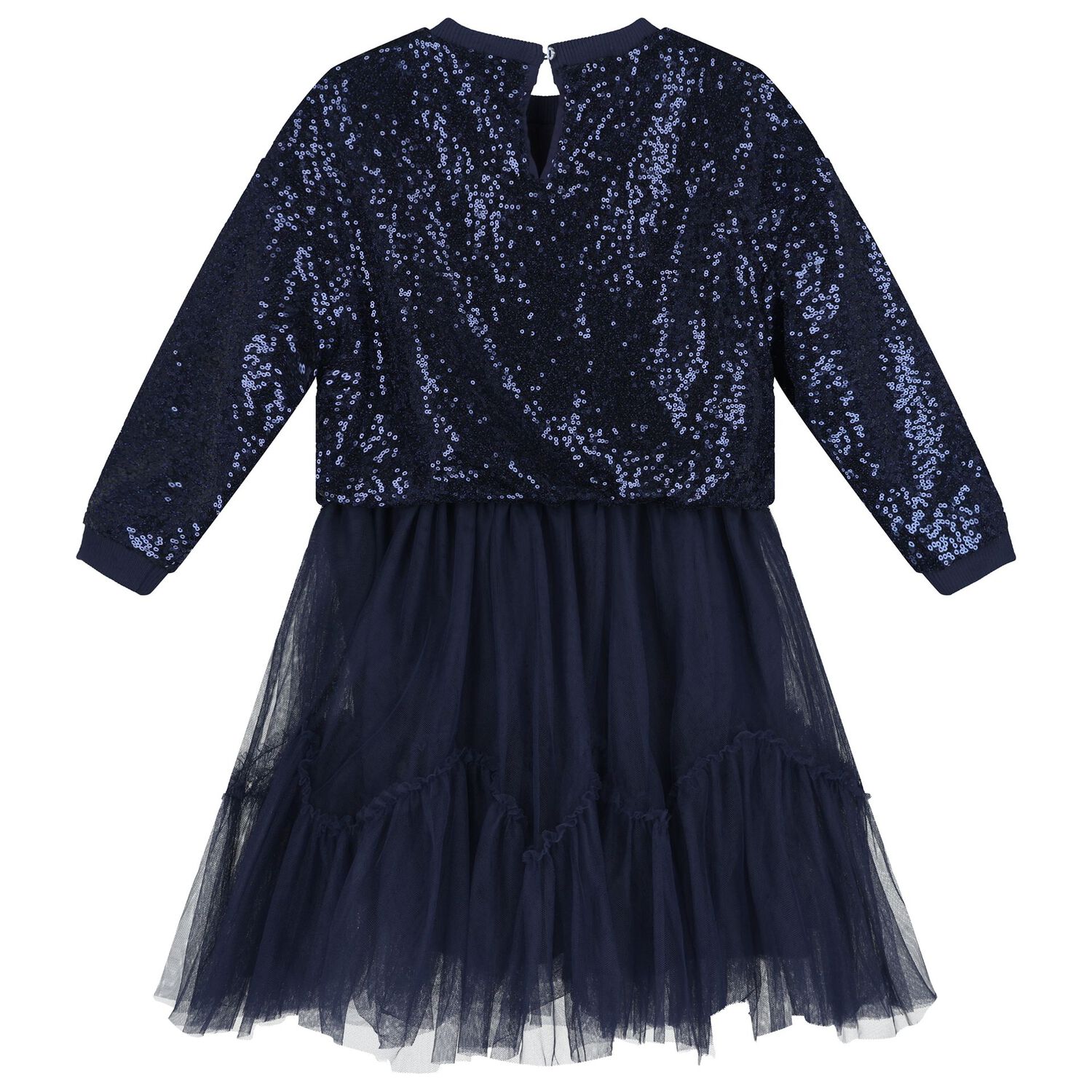 Girls Navy Blue Embellished Tulle Dress, 1, hi-res
