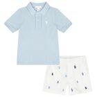Baby Boys White & Blue Shorts Set, 1, hi-res