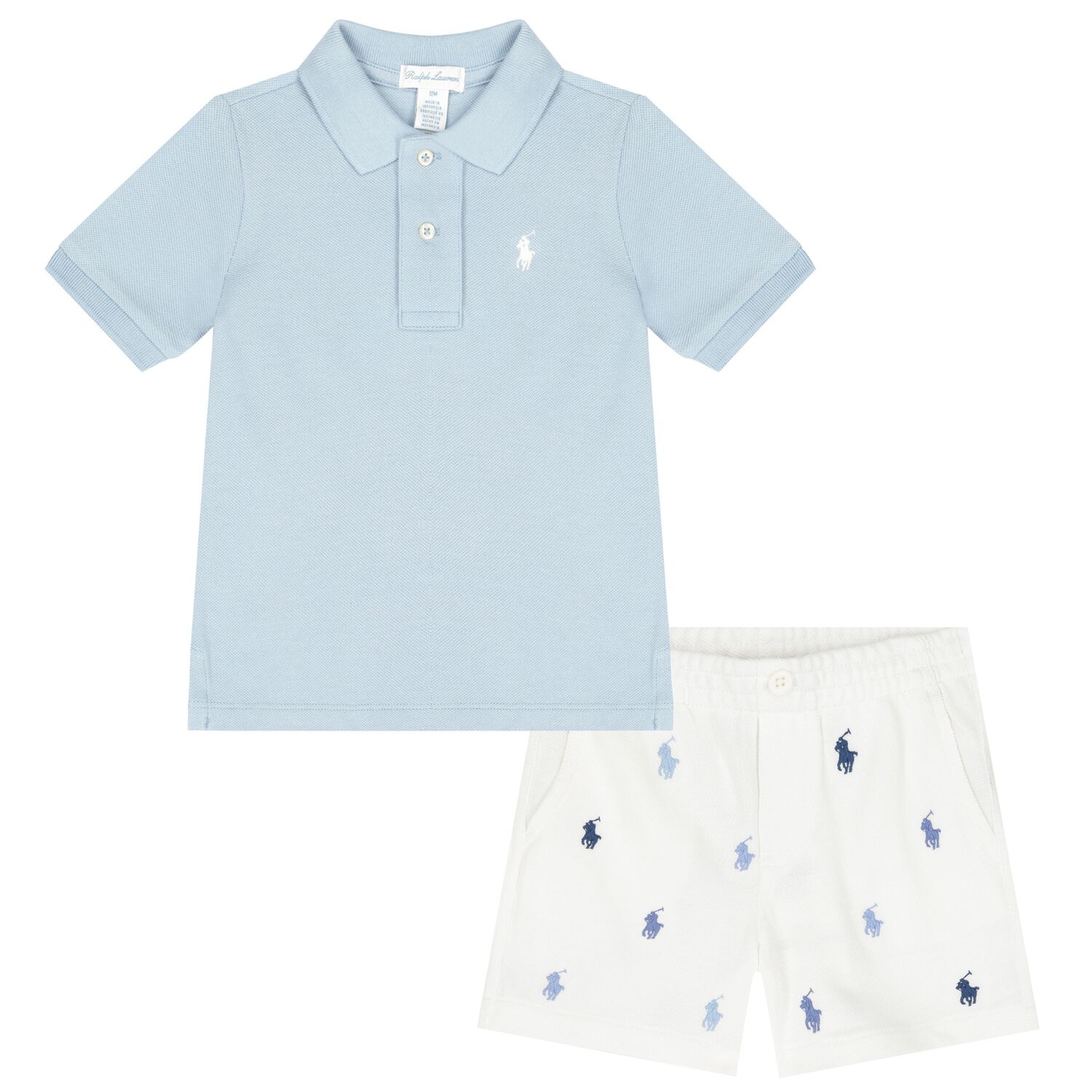 Baby Boys White & Blue Shorts Set, 1, hi-res