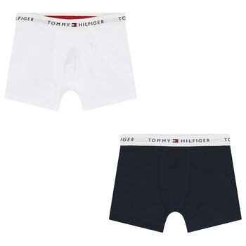 Boys White & Navy Boxer Shorts