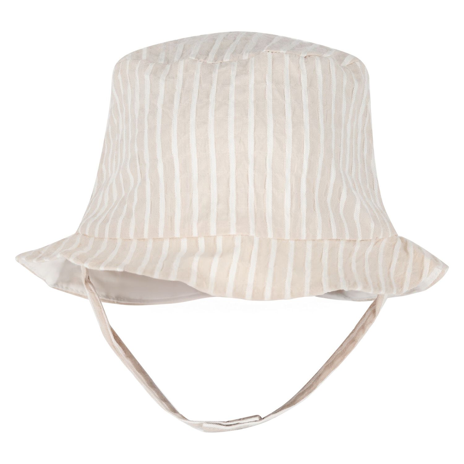 Baby Boys White & Beige Striped Shorts & Hat Set, 1, hi-res