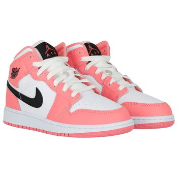 Girls Neon Pink & White Air Jordan 1 Mid Trainers
