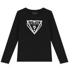 Girls Black Logo Long Sleeve Top, 2, hi-res