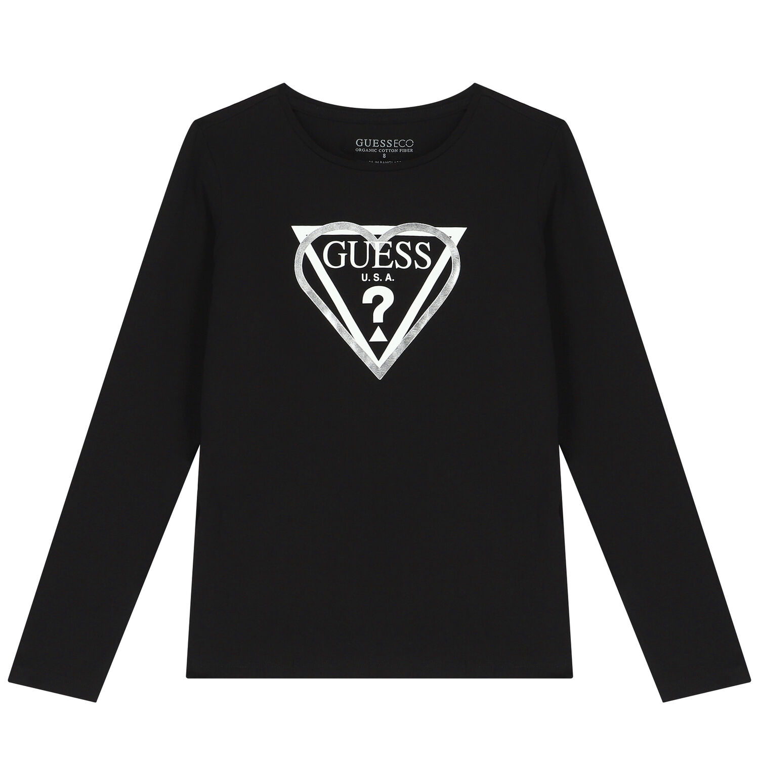 Girls Black Logo Long Sleeve Top, 2, hi-res