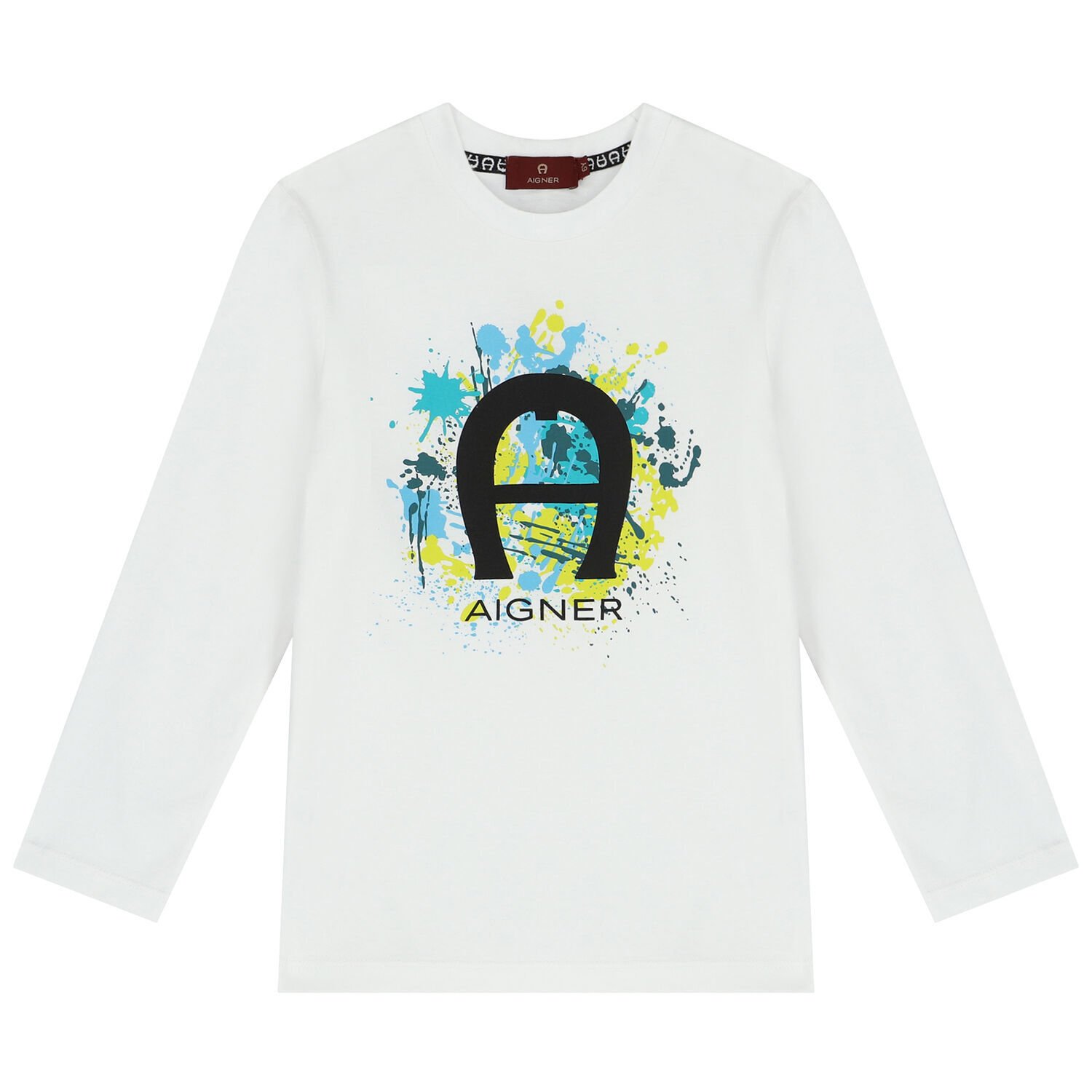 Boys White Logo Long Sleeve Top, 1, hi-res