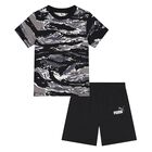 Younger Boys Black Logo Shorts Set, 1, hi-res