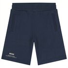 Boys Navy Blue Logo Shorts, 1, hi-res