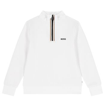 BOSS Boys White Logo Sweatshirt, 2 Boys White Logo Sweatshirt