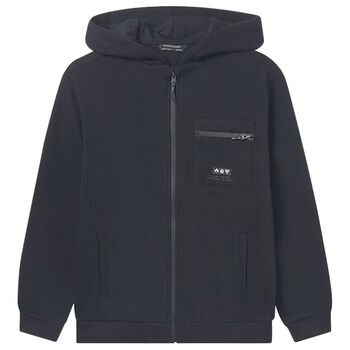 Boys Black Hooded Zip Up Top