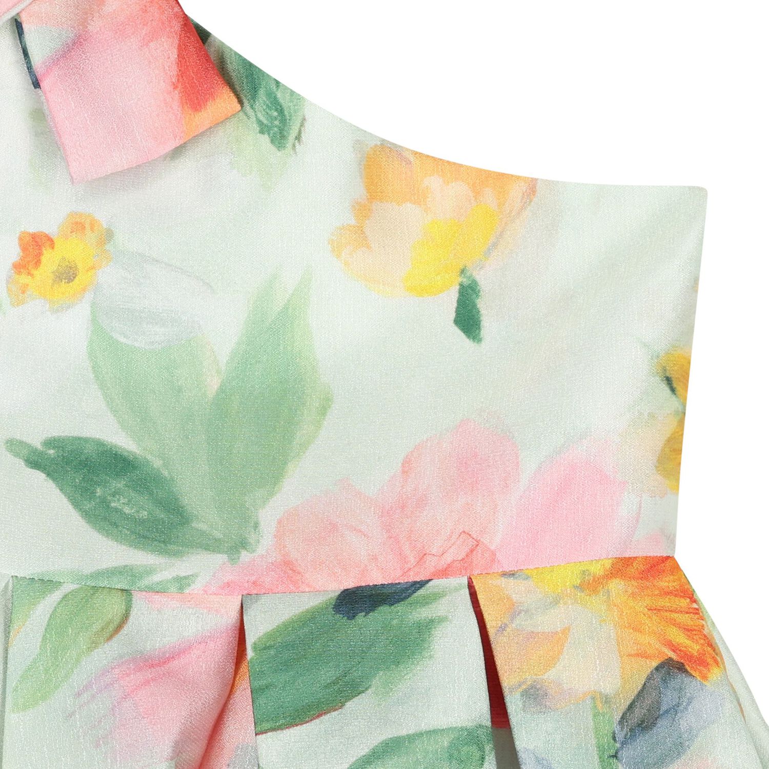 Girls Green Floral Pleated Dress, 1, hi-res