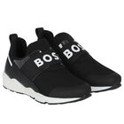 Boys Black Logo Trainers, 1, hi-res