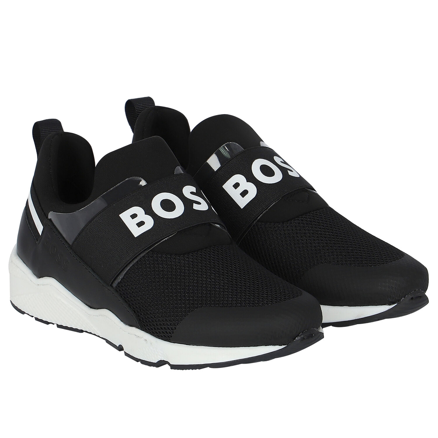Boys Black Logo Trainers, 1, hi-res