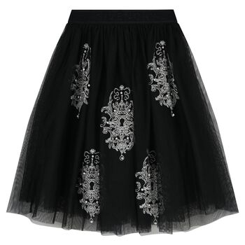 Girls Black Embellished Tulle Skirt