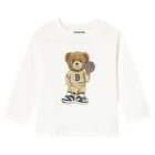 Younger Boys White Teddy Bear Long Sleeve Top, 2, hi-res