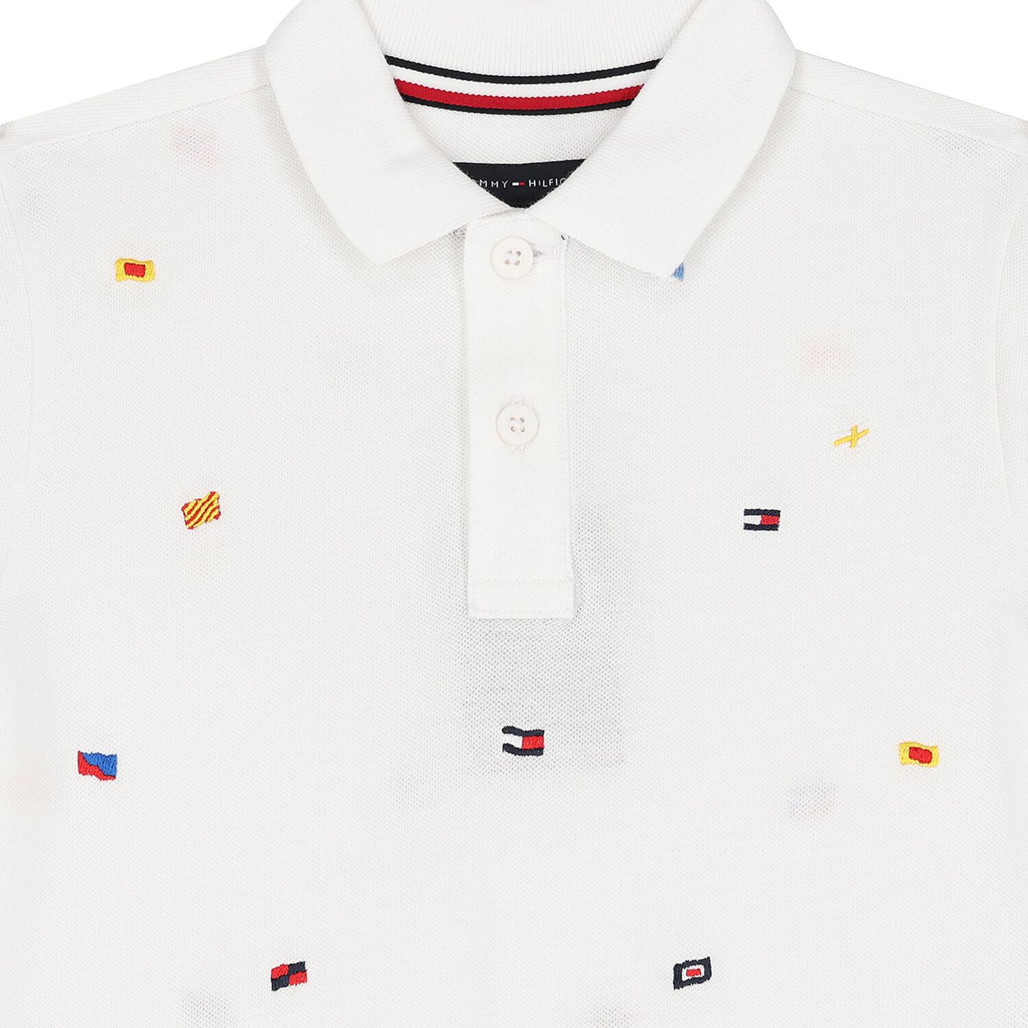 Boys White Flag Embroidery Polo Shirt, 1, hi-res