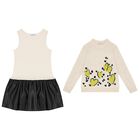 Girls Beige & Black Heart Dress Set, 1, hi-res