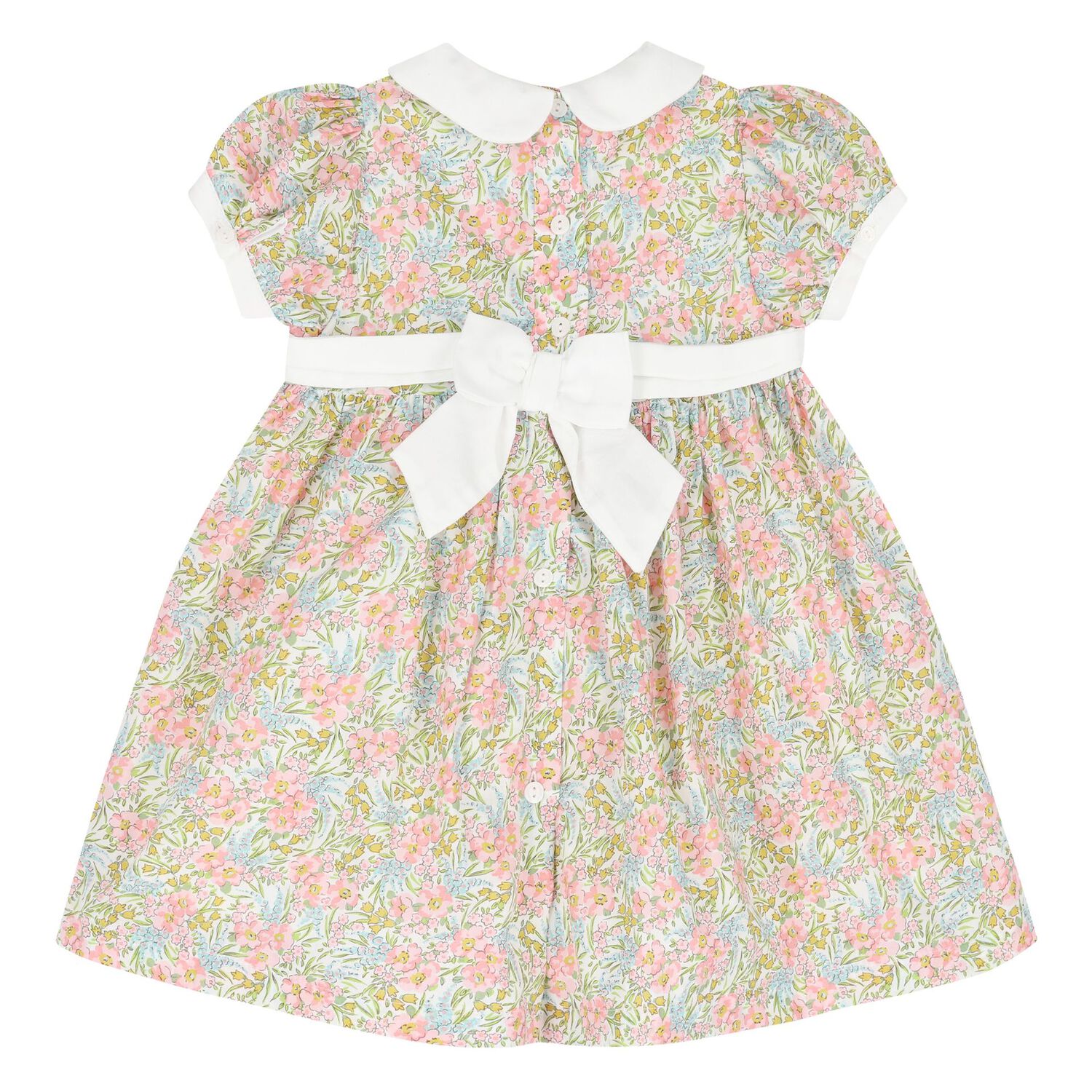 Younger Girls Pink & White Floral Dress, 1, hi-res