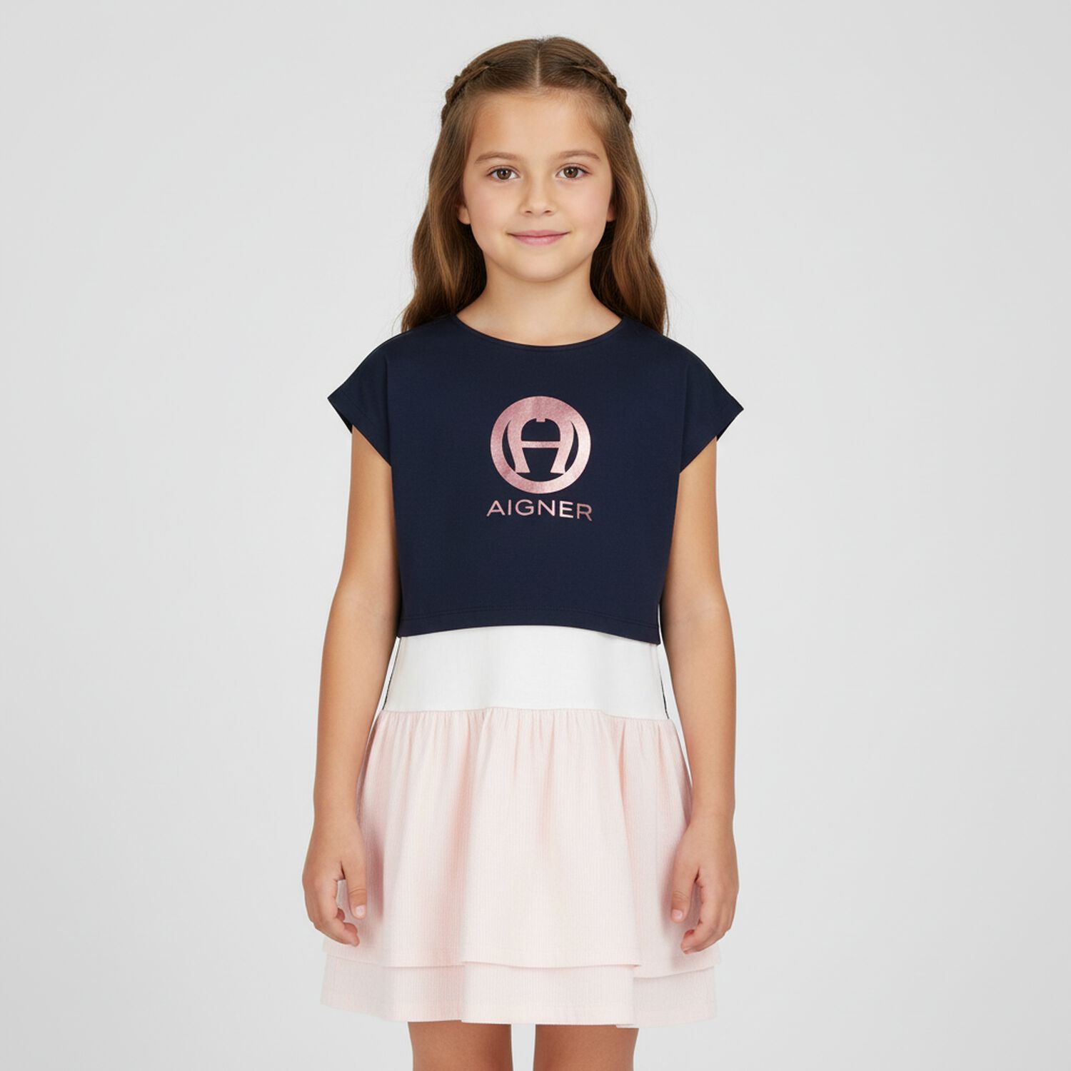 Girls Navy & Pink 2 Piece Dress Set, 1, hi-res