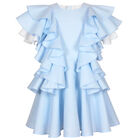 Girls Blue & White Ruffle Dress, 1, hi-res